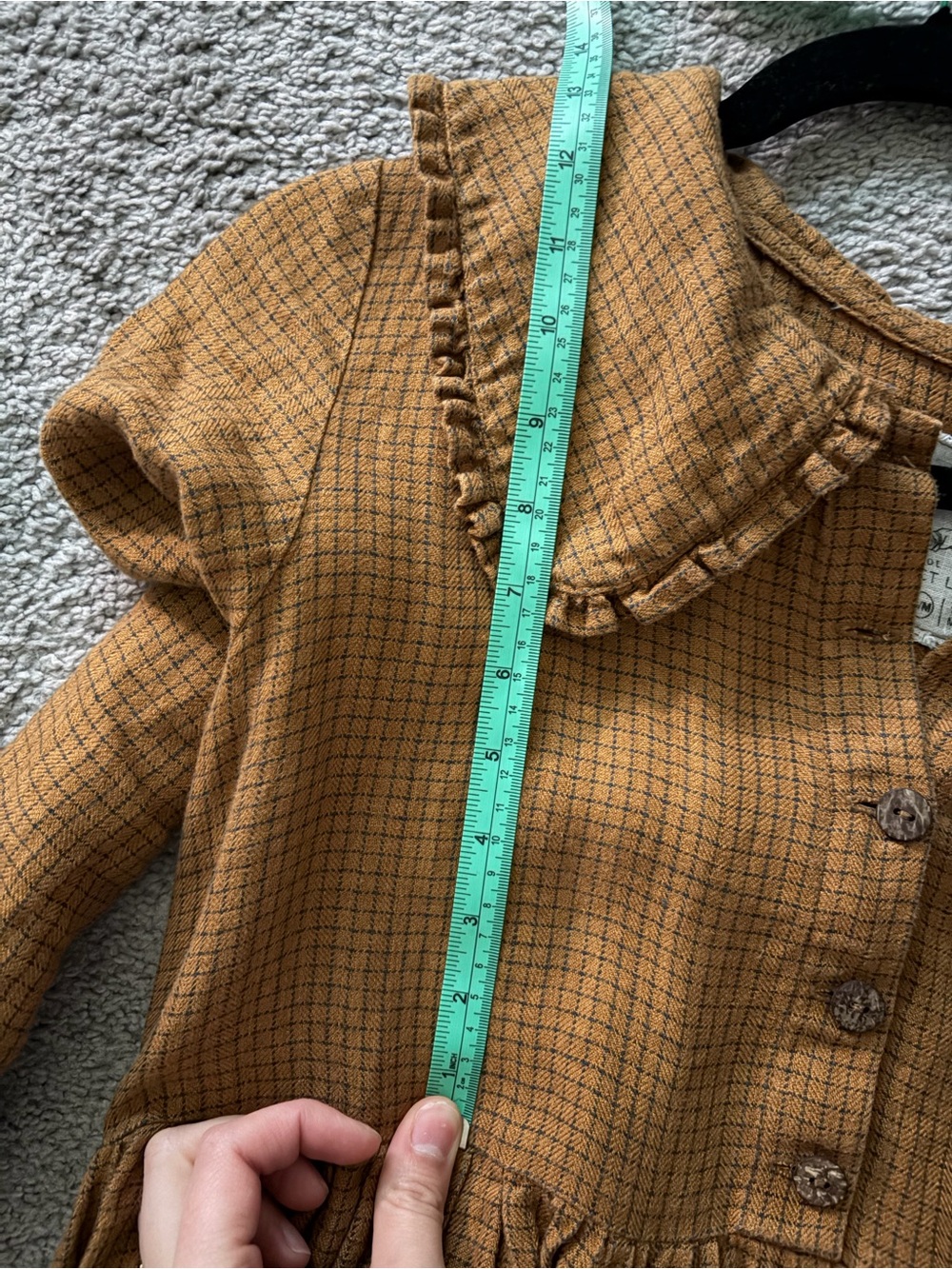 S/M Herringbone Ginger Checks Peter Pan Collar Dress - Picture 6 of 6